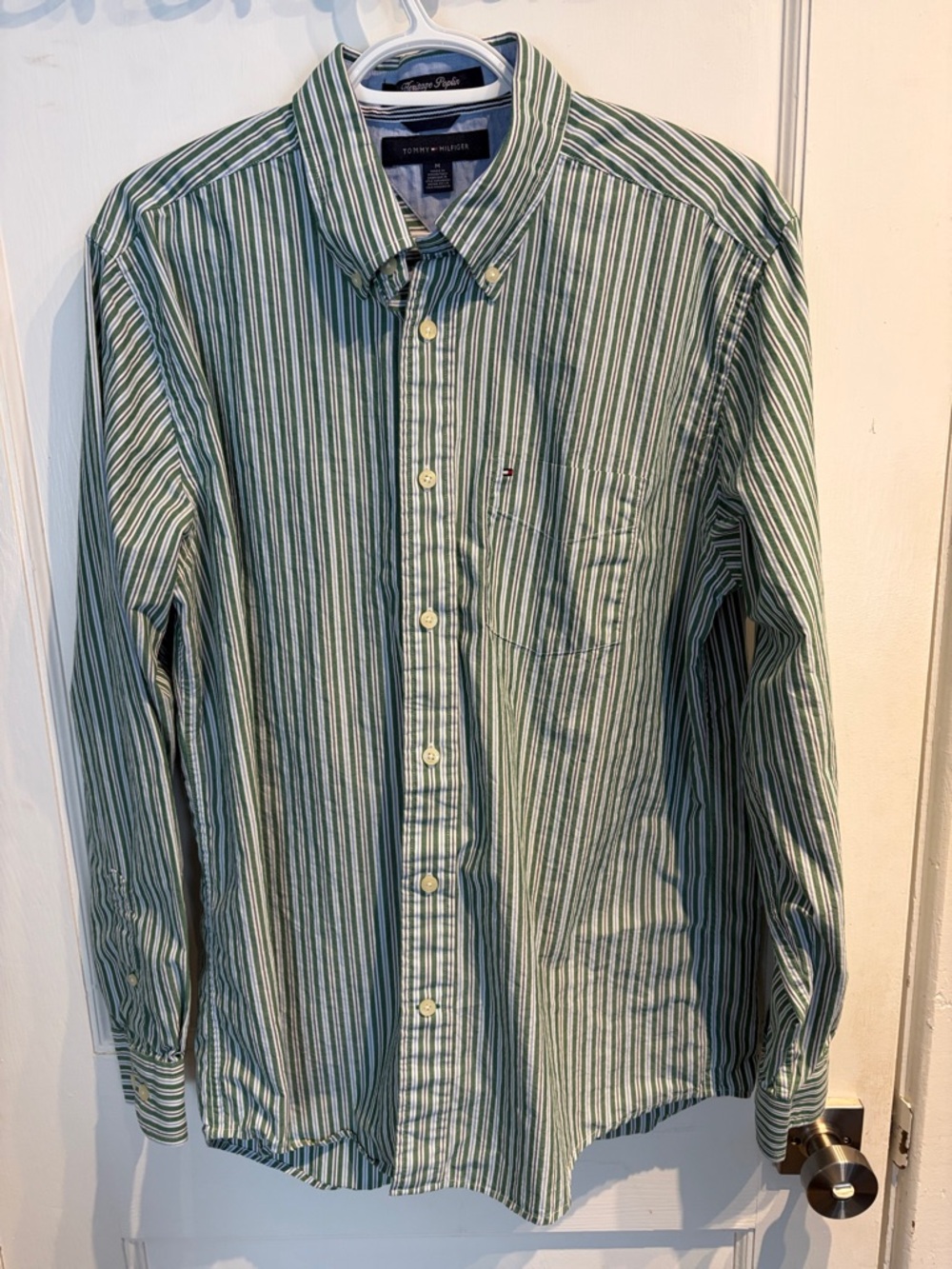 Tommy Hilfiger Green and White Vertical Stripe Button-Down Shirt